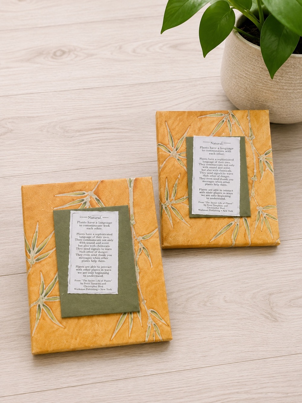 Handmade Thai Batik Mulberry Paper Frames Orange Green Botanical Folk Art Set